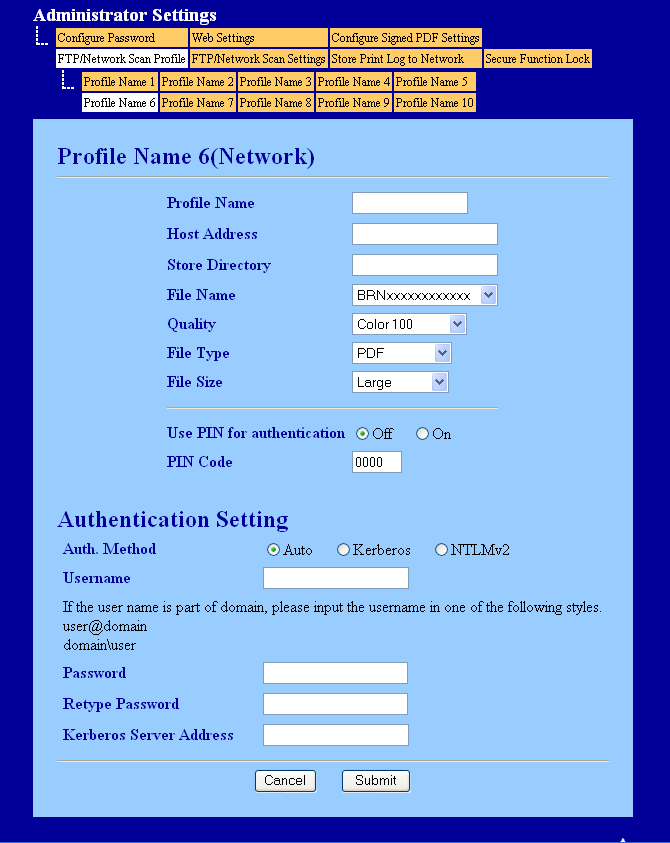 Ağdan Tarama Ağa Tara Varsayılan Ayarlarını Yapılandırma 13 a FTP/Network Scan Settings (FTP/Ağ Tarama Ayarları) sekmesinde FTP/Network Scan Settings (FTP/Ağ Tarama Ayarları) öğesinde Network (Ağ)