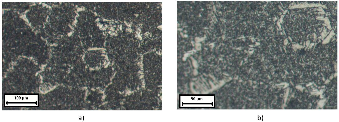 Şekil 5.40 ve şekil 5.41 de ise Ç1-DMAG-7,5Ar-7,5CO 2 ve Ç2-Karışım-%50Ar-%50CO 2 numunelerine ait kaynak metallerinin 500x büyütmedeki mikroyapı fotoğrafları verilmiştir.
