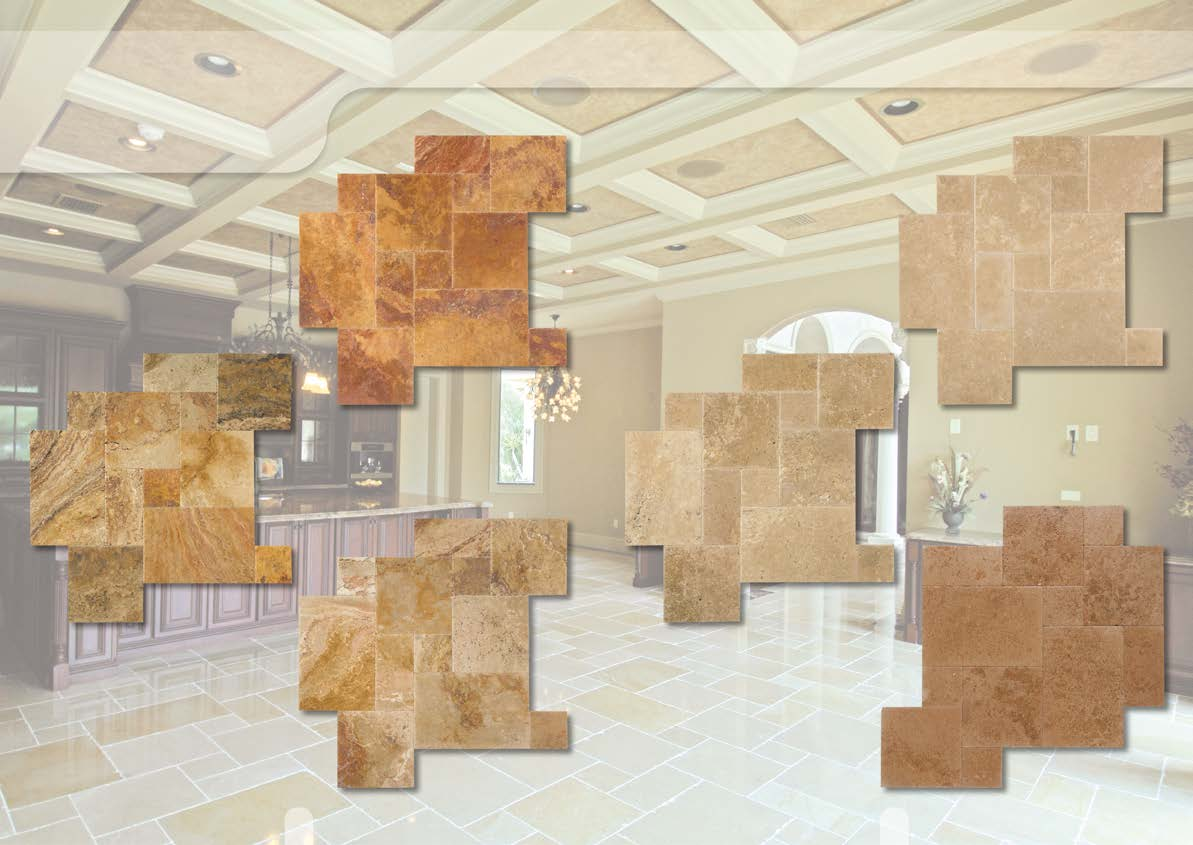 Travertine French Pattern 2523 Peach Blend Brushed / Chiseled Edge Set 2511 White Brushed / Chiseled Edge Set 2520 Scabas Brushed / Chiseled