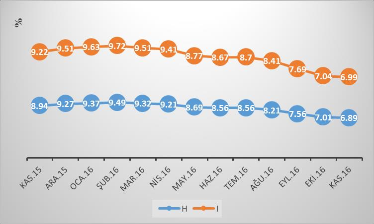 TCMB nin para politikası için takip ettiği H endeksindeki artış bir önceki yılın aynı ayına göre %6.89 olarak gerçekleşmiştir.