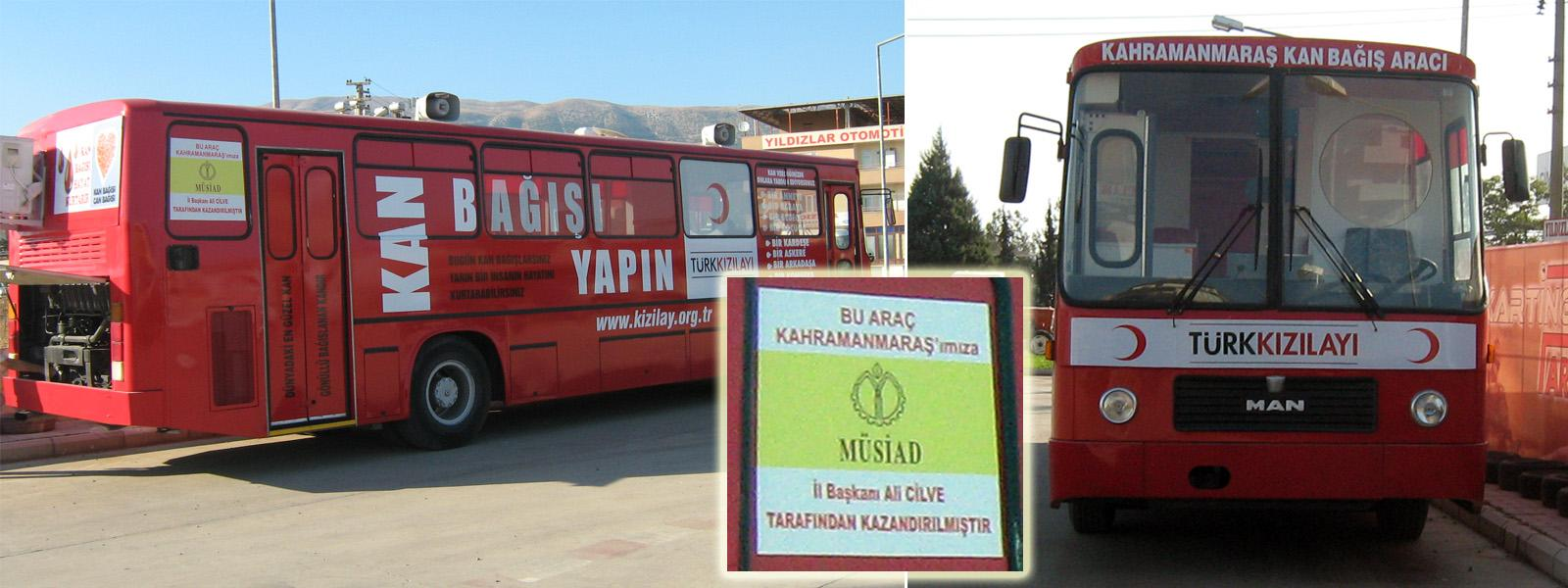 Gezici Kan Bağışı Aracı (Kahramanmaraş) K.Maraş KBM tarafından kullanılan kan bağış otobüsü 2011 yıl sonu itibari ile hizmete girmiştir.