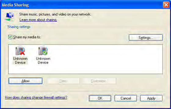 Windows XP'de Windows Media Player sürüm 11 Ağ paylaşımı ayarları 1 Windows Media Player'da menüden Library (Arşiv) seçimini ve ardından Media sharing (Ortam paylaşımı) seçimini yapın 2 3 Paylaşımla