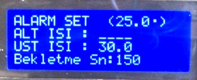 0 ALARM SET DEĞERİNİN AYARLANMASI Set menüsünden rakamı girilerek ulaşılır. Alt Isı: Kümes ısısı ne kadar düştüğünde alarmın devreye gireceğini ifade eder.