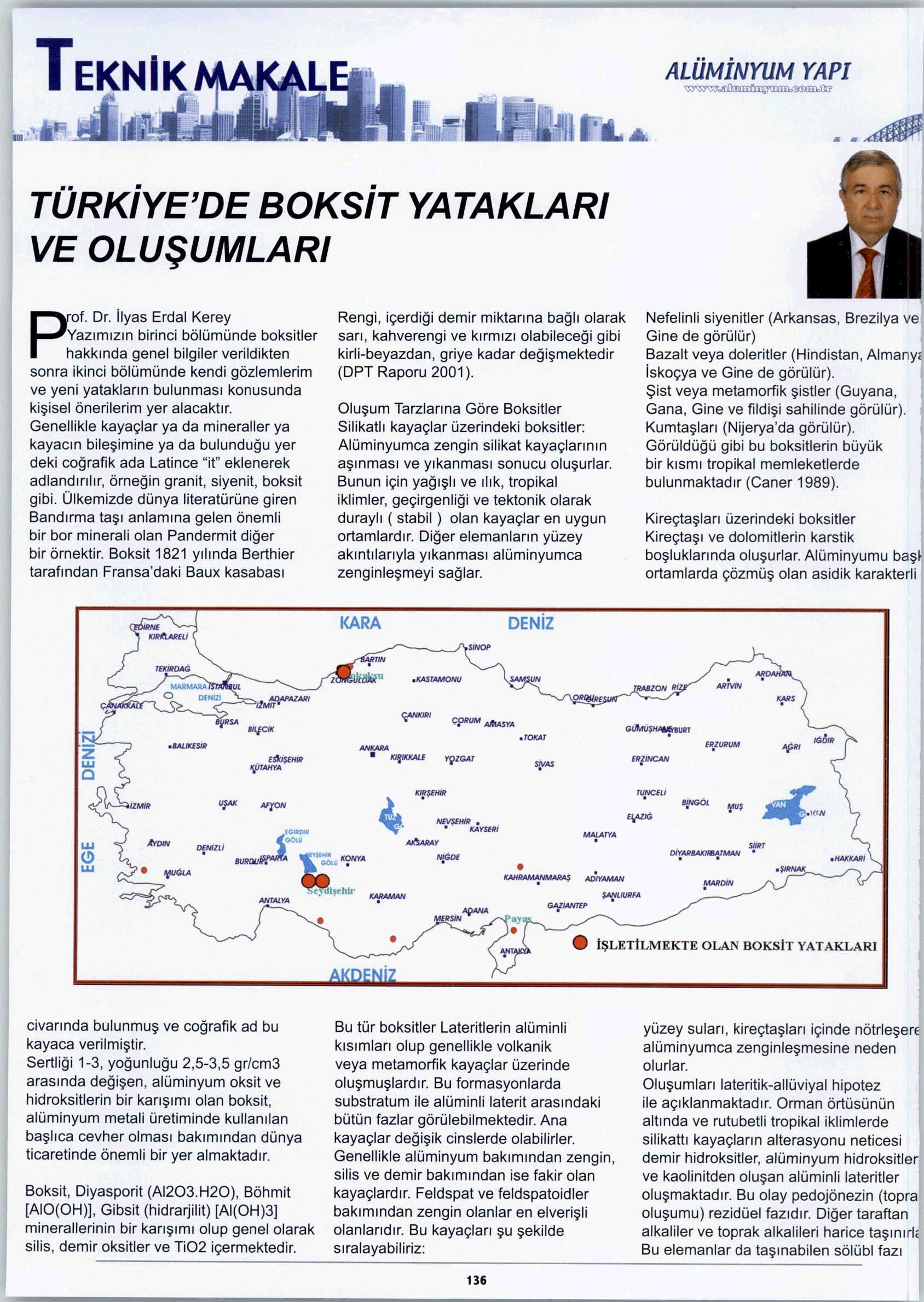 TÜRKIYE'DE BOKSIT YATAKLARI VE OLUSUMLARI Yayın Adı : Alüminyum Yapı Sayfa