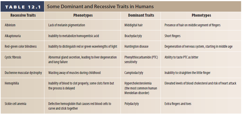 Bazı insani özelliklerde dominant / resesif kalıtım sergilerler: Bazı insan özellikleride (Tablo 12.