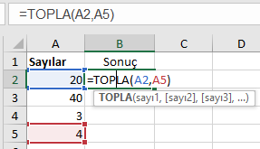 A2 ve A5 arasındaki sayıları