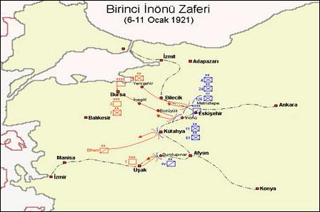 6 Ocak 1921 günü Bursa dan Eskişehir yönüne, Uşak tan Afyon yönüne iki kol hâlinde ileri harekâta başlayan Yunanlar, 9 Ocak'ta İnönü mevzilerine kadar gelmişlerdir.