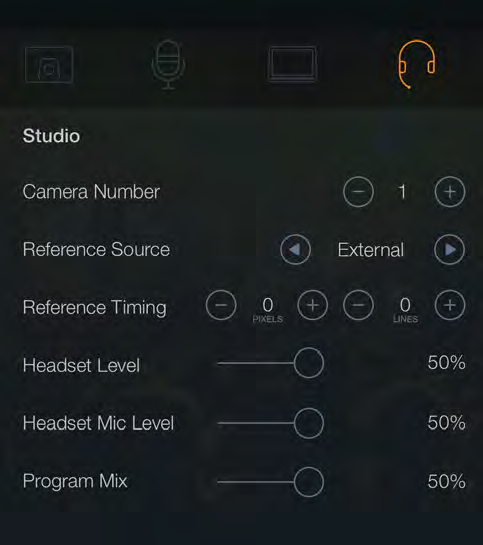 LCD menüdeki 'studio' sekmesinde SDI aracılığıyla bağlı olan Blackmagic Studio Camera için kamera numarasını '1' e ayarlayın.
