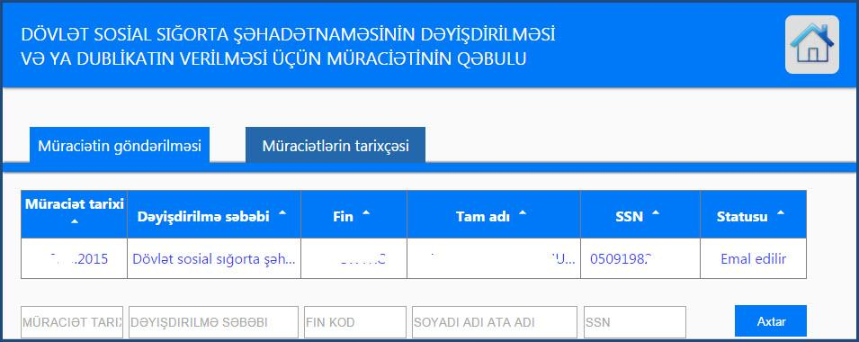 Şəkil 18. Müraciətin tarixçəsi bölməsi Burada göndərilən müraciətlərə ümumi və fərdi şəkildə baxmaq olar.