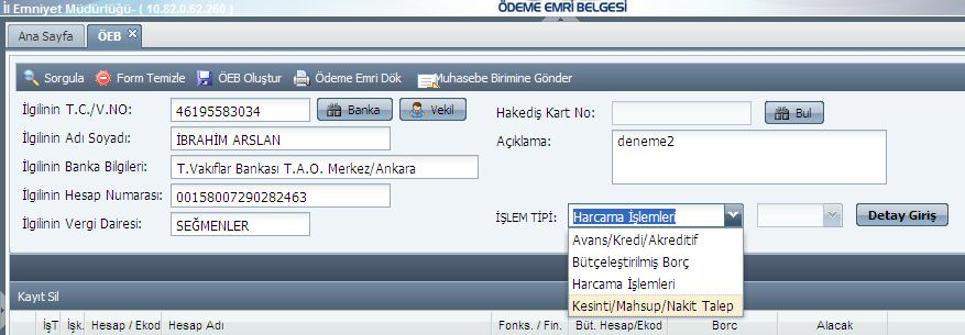 4) Kesinti / Mahsup / Nakit Talep İşlemleri Kesinti/ Mahsup / Nakit Talep İşlemleri kendi içerisinde altı alt işlem türüne ayrılır.