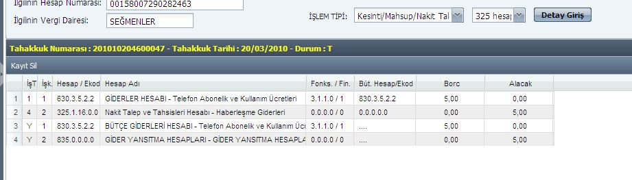 Kullanıcılar, ödeme emri belgesindeki tüm kayıtlarını tamamlandıktan sonra ÖEB Oluştur butonuna tıklayınca 325 hesaptaki alt detay kodlar ödeme emri belgesinin içeriğine göre otomatik olarak