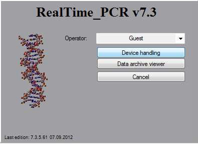 SaCycler-96 Real Time PCR sistemi için protokol Önerilen ayarlar: 1. RealTime_PCR software iconuna çift tıklayın 2. Device handling I seçin. 3.