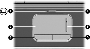 1 İşaret aygıtlarını kullanma Aşağıdaki resim ve tabloda, bilgisayarın Dokunmatik Yüzey'i açıklanmıştır. Bileşen Açıklama (1) Dokunmatik Yüzey ışığı Beyaz: Dokunmatik Yüzey etkin.