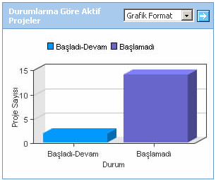 Durumlarına Göre Aktif Projeler grafiği Aktif İşler ve Projeler sayfasının sağ üst kısmında bulunur.