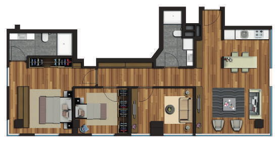 DAİRE TİPİ A ZEMİN KATI 3 + 1 GİRİŞ HOLÜ : 2.2 m² SALON + MUTFAK : 27 m² KORİDOR : 7.7 m² MASTER YATAK ODASI : 19.2 m² MASTER BANYO : 5.6 m² BRÜT 156.1 m² NET 108.