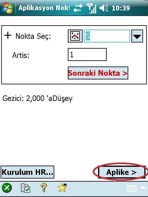 Gelen ekranda nokta seç kısmında aplike yapacağımız nokta ismi göründükten sonra APLİKE butonu ile devam edilir. Görünen ekranda aplikasyon işlemlerimizi gerçekleştirebiliriz.