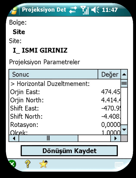 Dönüşümünüzü Projeksiyon Menüsündeki "Kaydet" butonu ile