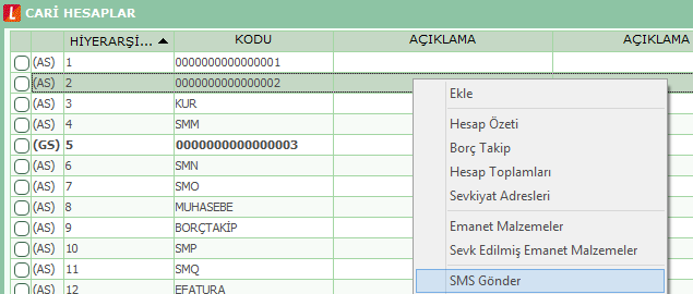 Gönderici Kısa Tanımı alanına, Sistem İşletmeni program bölümünde Firma Detay Bilgileri/Turkcell Hizmet Merkezi başlığı altındaki SMS Ayarları seçeneği ile girilen gönderici kurum tanımı bilgileri