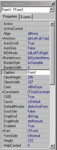 Bunlar programlarımız için arabirim oluşturmakta kullandığımız form üzerine yerleştirilir. OBJECT INSPECTOR Visual dillerde ve dolayısıyla delphi de her kontrolün özeliikleri vardır.