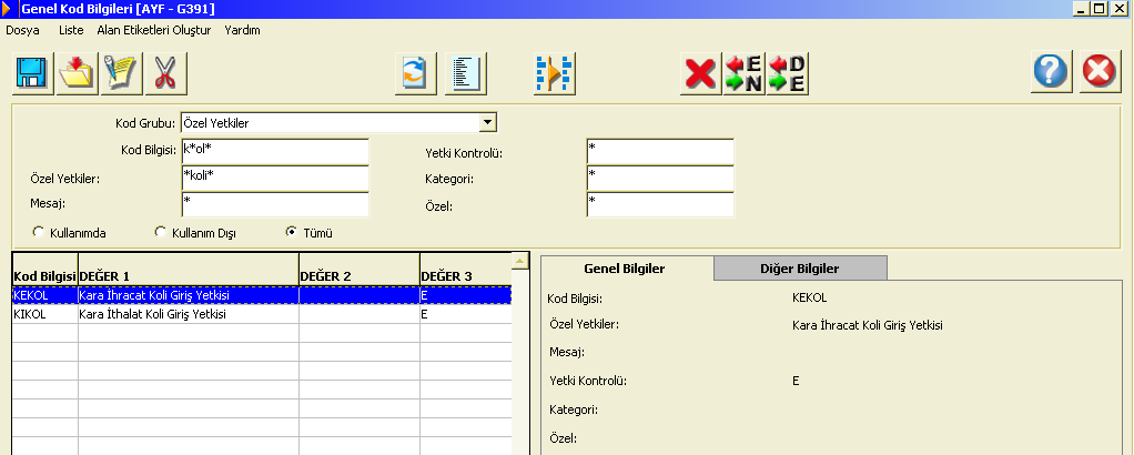 (Proje No: 194314) İhracat ve İthalat Koli Bilgileri ekranının yetkiye bağlı olarak işlem yapılabilmesi sağlanmıştır.