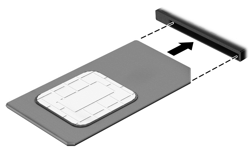6. SIM'i SIM yuvasına takın ve yerine sıkıca oturana kadar yavaşça yuvasına itin. NOT: SIM kartın bilgisayarınıza hangi yönde takılması gerektiğini belirlemek için SIM yuvasındaki çizime bakın. 7.
