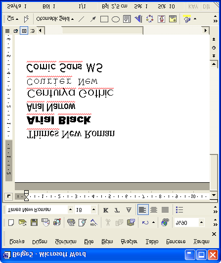 2.1.2. Yazı Boyutunu Değiştirme Şekil 2.1.1.4. Örnek yazı tipleri Herhangi bir metnin veya karakterin yazı büyüklüğünü değiştirmek için araç çubuklarında bulunan Yazı Tipi Boyutu listesi kullanılır.