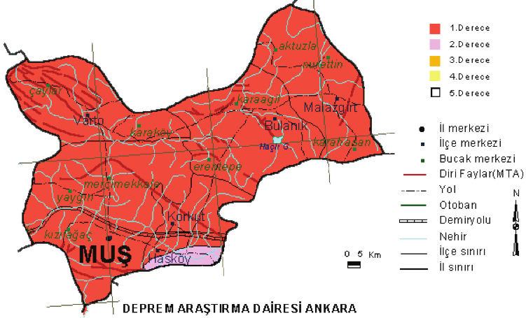 Muş ili dahilinde tarihsel dönemlerde ve 20. yüzyılda çok sayıda yıkıcı deprem olmuştur. Bunlardan son iki örnek, Varto 1946 (M=6,9) ve 1966 (M=7,1) depremleridir. Çok sayıda can kaybı olmuştur.