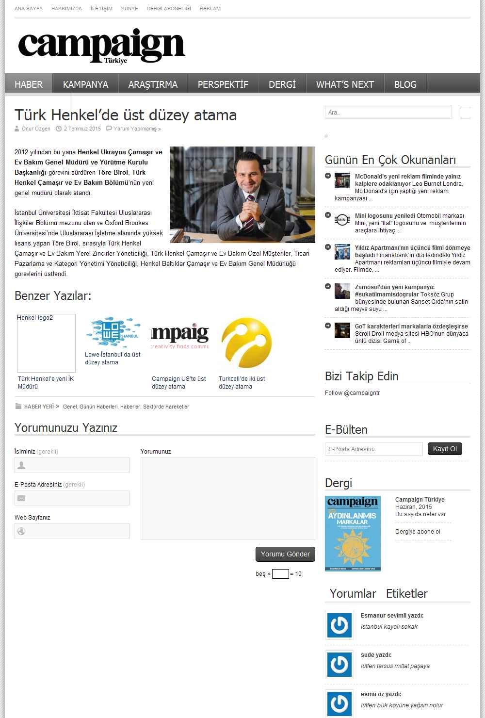 Portal Adres TÜRK HENKELDE ÜST DÜZEY ATAMA : www.campaigntr.