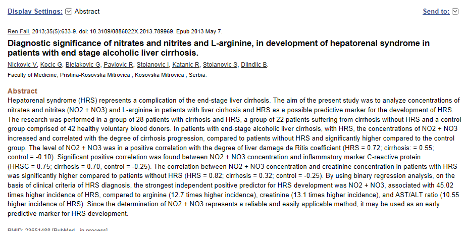 NO2-NO3 ve L arginine sirozlu hastanın HRS ye ilerleyeceğini