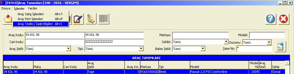 SOFT Operasyonel Araç ve Filo Kiralama Uygulamasında, Araç Teslim/İade Bilgileri ekranında eski teslim/iade bilgilerinin düzeltilmesi için Güncelle tuşu eklenmiştir.