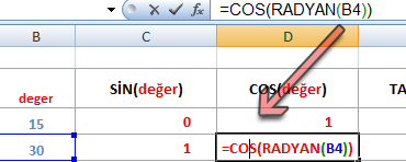 ve tanjant ve radyan değerinin