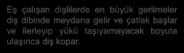 ın Mukavemet Hesabı Diş dibi gerilmeleri Eş çalışan dişlilerde en büyük gerilmeler diş dibinde meydana gelir