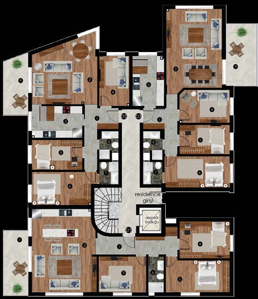 ..16,24 m² 6 Banyo...4,55 m² 7 Teras...10,30 m² Kullanım Alanı...108,98 m² DAİRE 2 1 Antre...8,99 m² 2 Salon...28,80 m² 3 Mutfak.