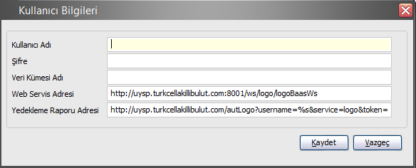 Kullanıcı Adı ve Şifre alanlarına Turkcell tarafından kullanıcıya mail yolu ile gönderilen kullanıcı adı ve şifre bilgileri girilir. Veri Kümesi Adı doldurulması zorunlu bir alandır.