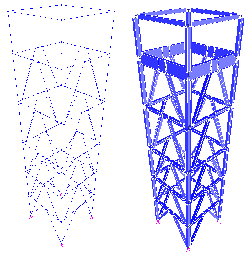 Şekil 1.2 : Tipik tasarım modeli kabulü. (çubuk modeli katı eleman modeli) Gerçek bir yapının elemanlarının birleştiği noktaya birleşim bölgesi adı verilir.