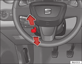 Sürüş 147 Sürüş Direksiyon Direksiyon konumunun ayarlanması Direksiyonun yüksekliği ve mesafesi sürücüye göre ayarlanabilir. Sürücü koltuğunu doğru konuma ayarlayın. Şek.