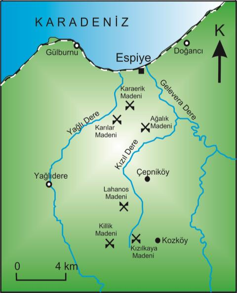 KARAERİK MASİF SÜLFİT TİP BAKIR MADENİ Espiye yakın yöresi jeolojik özellikleri dolayısıyla çok sayıda masif sülfit tip cevherleşmenin oluştuğu bir bölgedir.