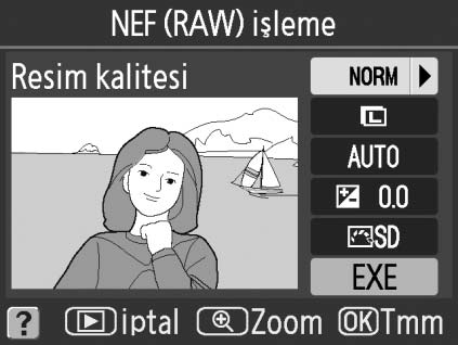 NEF (RAW) İşleme G düğmesi N rötuş menüsü NEF (RAW) fotoğraflarının JPEG kopyalarını oluşturun. 1 NEF (RAW) işleme öğesini seçin.