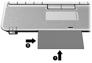 4. Bilgisayarın önündeki iş kartviziti yuvasına (1) bir kartvizit yerleştirip web kamerasıyla hizalamak için kartı sağa kaydırın (2).