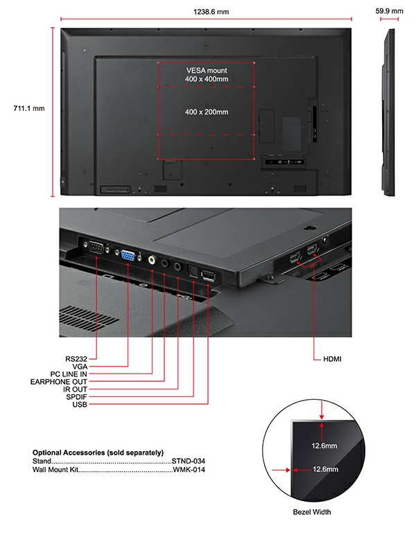 Teknik Özellikler LCD PANELİ Panel Boyutu 55 (54.