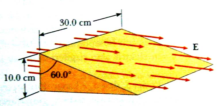 20 Örnek Şekildeki gibi, kapalı üçgensel bir kutunun E=7,80x10 4 N/C büyüklüğünde yatay elektrik alanında bulunduğu düşünülsün.