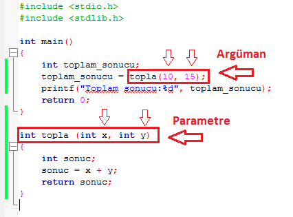 Parametre ve Argüman 12 Fonksiyon çağrılırken gönderilen değerlere Argüman denir.