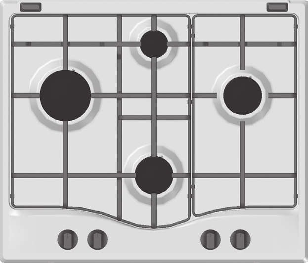 Description of the appliance Overall view 1. Support Grid for COOKWARE 2. GAS BURNERS 3. Control Knobs for GAS BURNERS 4. Ignition for GAS BURNERS 5.