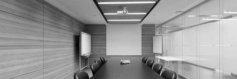 Horizontal effected melamin panels fixed in a meeting room.