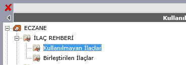 1.3 Mevcut İlaç Kartı : Mevcut ilaç kartını görüntülemek için İlaç rehberi seçilir sağ tarafta yüklenen listeden arama kriterlerinden herhangi biri kullanılarak ilaç bulunur ve çift tıklayarak açılır.