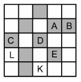 39. Yukarıdaki desende A, B, C, D ve E karelerinden hangisi boyalı olmasaydı K + L