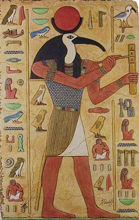 17 Resim 4.2.Thoth,Duvar Resmi, Mısır Mısırlıların inancına göre, bilgelik, yazı, zaman ve ay tanrısı Thoth, hayvan başlı ve insan vücutlu tasvir edilmiştir.