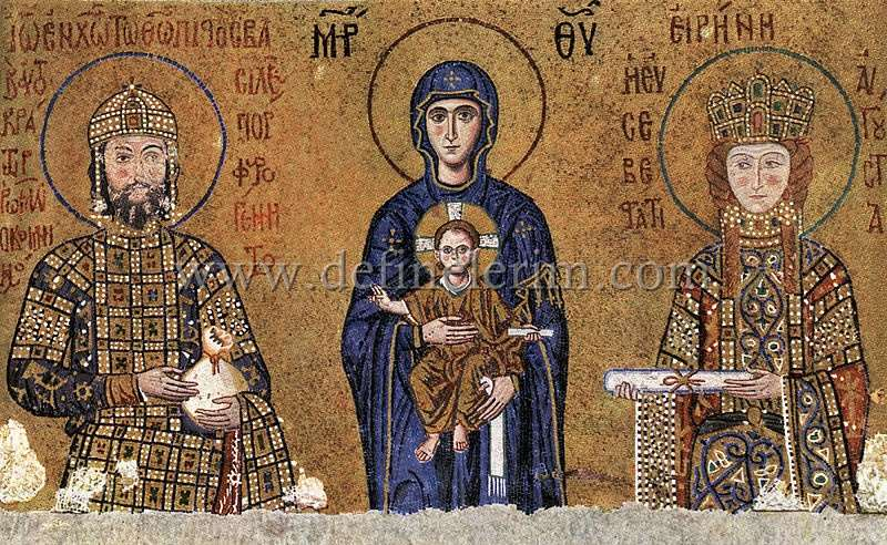 41 Resim 4.24. II. Yannis Comnenus Bizans İmparatoru, Karısı Irene,, Mozaik, Ayasofya 12. yy. Ayasofya da bulunan mozaik panun ortasıda Meryem Ana ve çocuk İsa görülmektedir. Bizans İmparatoru II.