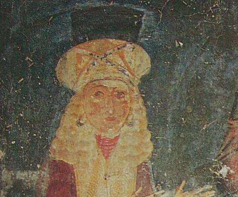 46 Resim 4.29. Anna Radine, Fresk Freskoda görülen figür bağışlayıcı Theodoros Lemniotesin karısı Anna Radine dir. Hilal biçimli altın küpe takmıştır.