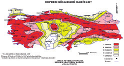 Harita 5 - Türkiye Deprem Bölgeleri Haritası Kütahya da 1900 lü yılların başından itibaren büyüklüğü 5 ve 5 ten büyük olan birçok deprem olmuştur.